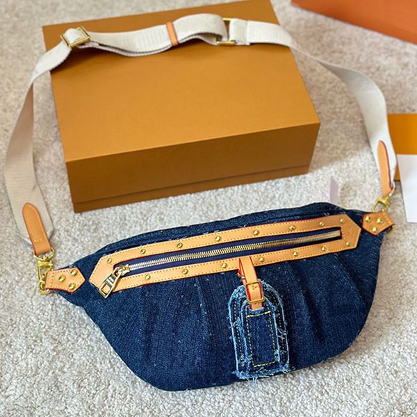 Bolsas de cintura azul jeans bolsa de pó de peito bolsa bolsa de bolsa crossbody bolsas de ombro bolsa de ombro de peito bolsa bolsa de bolsa de bolsa de zíper com zíper de tiras ajustáveis