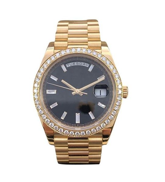 Mit Box Uhren Mode Stahlarmband Neue Herren II Feststoff 18 kt 41 mm Diamant Uhr Gold Zifferblatt 8 CT Mechanische Automatik Man Watch Armbanduhr