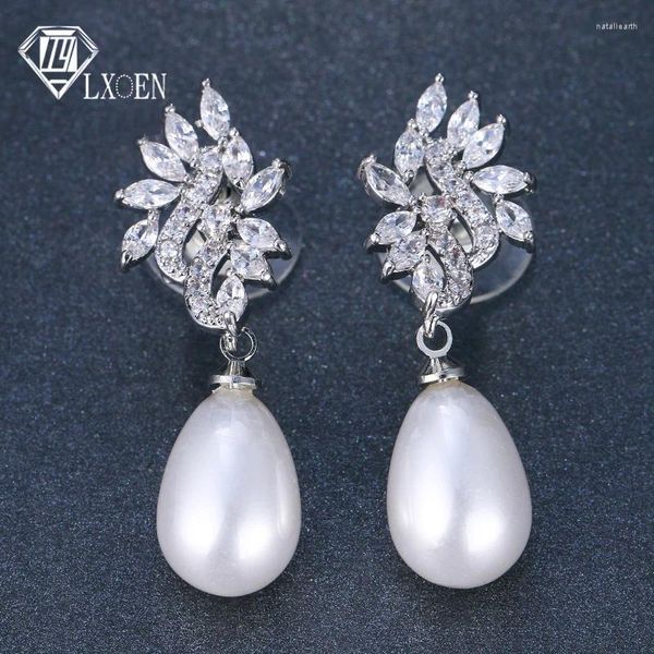 Baumelnde Ohrringe LXOEN Luxus Frauen Perle Birne Form Silber Farbe Tropfen Ohrringe Schmuck Geschenke Für Party