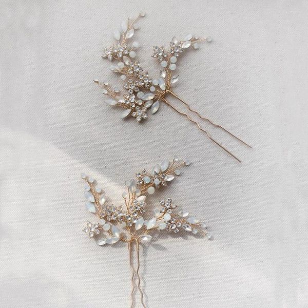 Grampos de cabelo Opala Crystal Bridal Pins Jóias Peças Delicadas Cor Dourada Mulheres Boddy Pin Acessórios