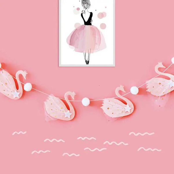 Stoff Swan Bunting Pink White Hochzeitdekorationen für Home Garland Geburtstagsfeier Banner Babyparty Girls Dekor 231227