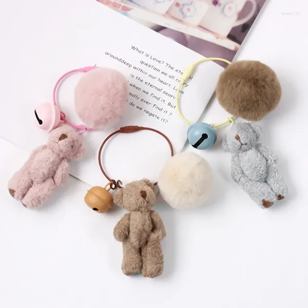 Keychains 2023 niedliche gefüllte Puppenbär DIY Pompom Pelry Ball Schlüsselkette Keyring Halterbeutel Anhänger Schlüsselbund Zubehör D702