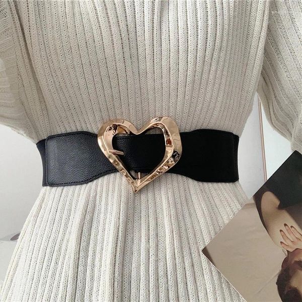 Gürtel Big Love Heart Metall Schnalle Gürtel Frauen elastischer Nylon PU Leder Bund Lady Girl Kleider Rock Dekorative Taillengurt