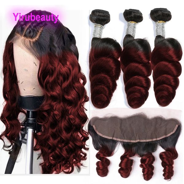 Lose Welle 3 Bundles mit 13X4 Spitze Frontal 1B/99J Ombre Farbe Brasilianisches Peruanisches Indisches 100 % Echthaar 4 PCS