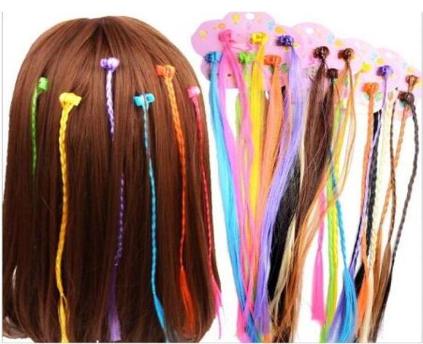 Mädchen farbenfrohe Perücken Ponytail Haar Ornament Krallen Haare Clips Braid Kopfbedeckung für Kinder Mädchen Haarzubehör 15LOT90pcs3880432
