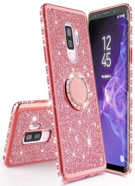 Glänzende Glitzer-Magnet-Fingerhülle für Samsung Galaxy S10 S10e S8 S9 Plus A5 A7 2018 A6 A8 Note 8 9 10 Bling 360 Ring Back Cover9006144