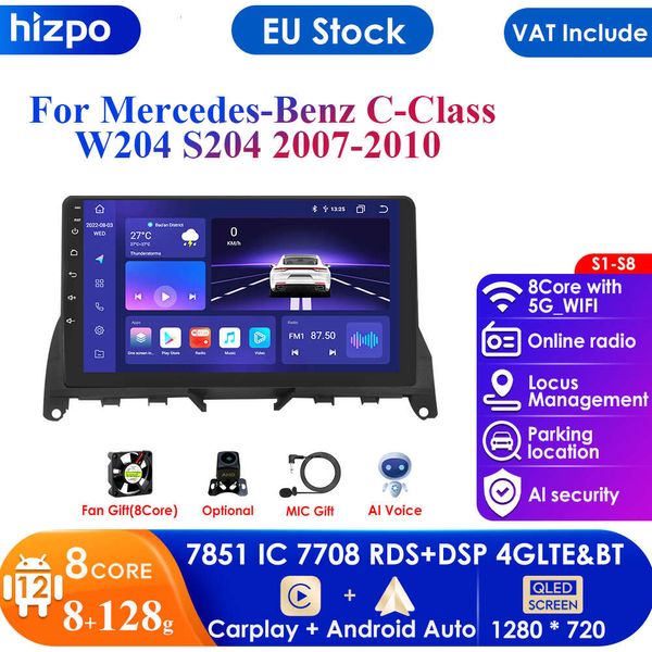 8GB 128GB Araba Autoradio Android Multimedya Ekranı Benz C-Serisi W204 S204 2007 2008 2010 GPS Navigasyon Stereo