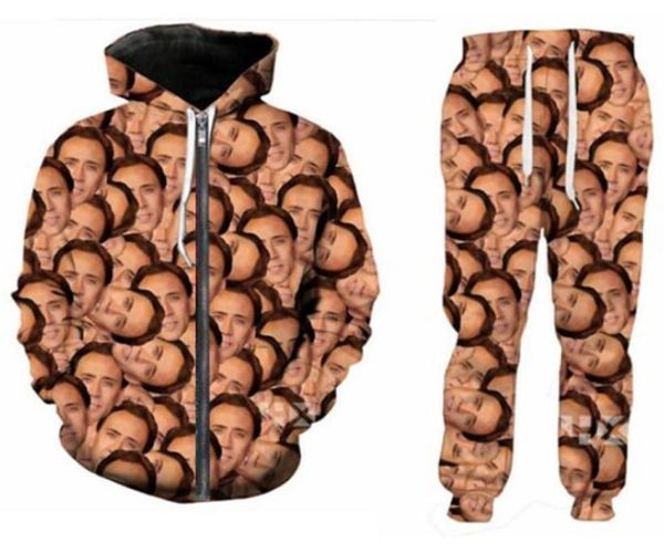 Yeni Menwomens Nicholas Cage Funny 3D Baskı Moda Tracksits Pants Fermuar Hoodie Sıradan Spor Giyim L082354986