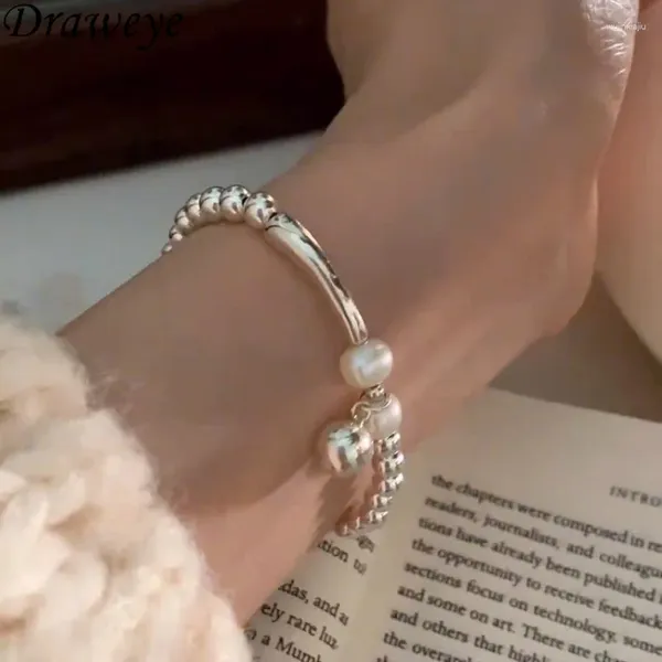 Ссылка браслетов Draweye Корейский модный браслет для женщин круглые шарики сладкий серебряный цвет ретро -ювелирные украшения Простые элегантные Y2K Pulseras Mujer