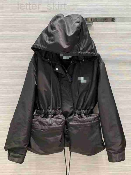 Женские куртки, дизайнерские P, новая ветровка с эластичной резинкой на талии, модное пальто с большим карманом XO6B
