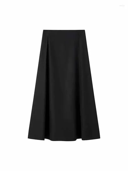 Saias Mulheres Chique Moda Fina Corte Black Wool Blend Slim Pleated Midi Vintage High Back Back Zipper Feminino Skorts Mujer