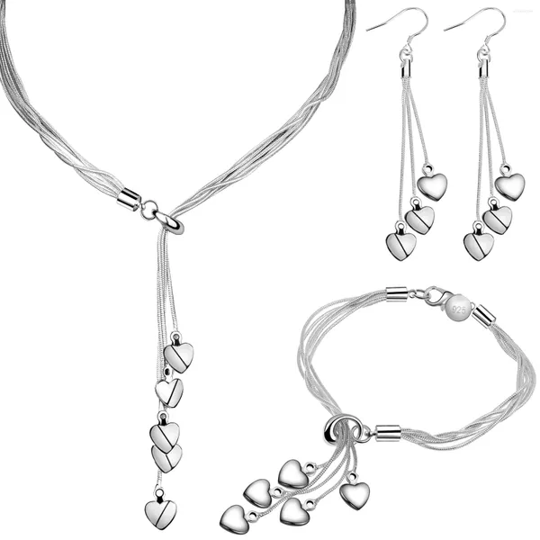 Браслеты-звенья, 3 предмета, итальянское серебро, цепочка с пятью нитями, ожерелье в форме сердца, кольцо, женский браслет-подарок