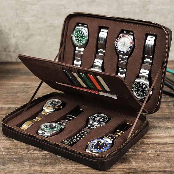 Cajas de reloj Bolsa organizadora de muñeca mecánica de cuero vintage 8 Epitope Relojes de viaje portátiles multifunción Accesorio de almacenamiento para hombres