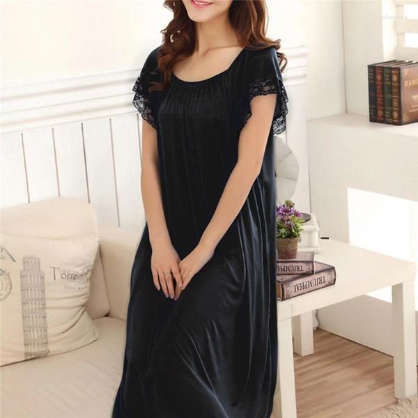 Mulheres sleepwear mulheres vestidos de noite rendas retalhos nightwear longo vestido de dormir casual senhoras casa vestir