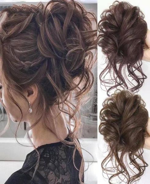 Women039s Modedesignter natürlicher synthetischer Haarring mit Schwanzgummiband ins girls039 Haarknoten lockiger Chignon6435258