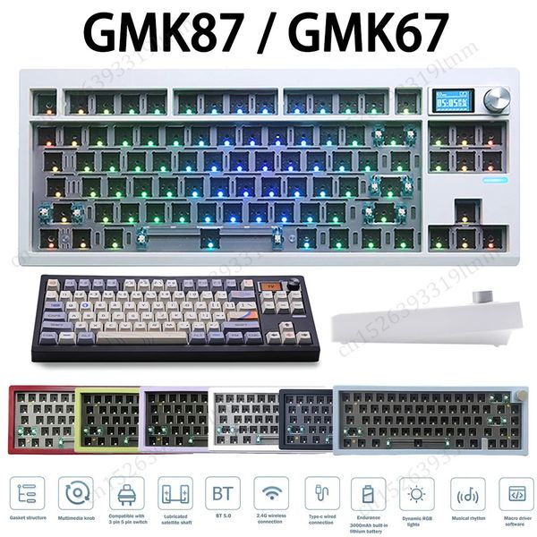 GMK67 GMK87 Комплект сменной механической клавиатуры Bluetooth 24G Беспроводная RGB-подсветка Прокладка Структура 3mod Индивидуальные 231228