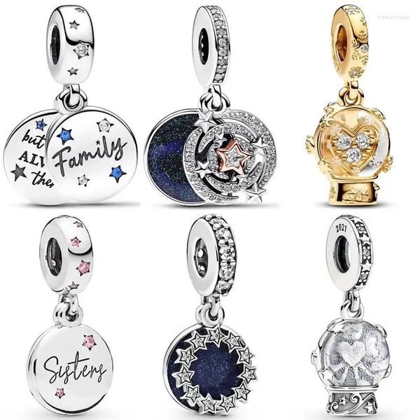 Pietre preziose sciolte Stella cadente Cuore Fiocco di neve Globo di neve Famiglia Amore Ciondolo Perlina Argento sterling 925 Fascino Adatto Europa Bracciale Gioielli fai da te