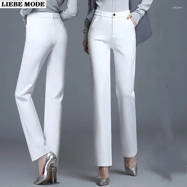 Женские брюки в корейском стиле, белые прямые широкие брюки, женские брюки-палаццо с высокой талией, свободные офисные женские брюки-клеш Pantalon Femme