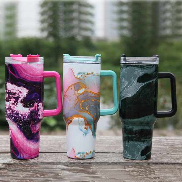 40Oz Tumbler Tasarımcı Tumblers 12 Tasarım Geometrik Tasarım Paslanmaz Çelik Logo Saplı Saman Saman Bira Kupa Şişesi Açık Kamp Bardağı