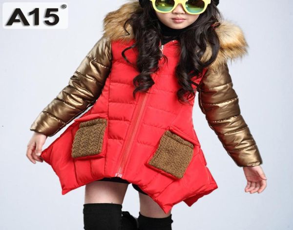 Jaqueta de inverno para meninas para crianças com colarinho de pêlo Parka Roupas de bebê casacos de algodão com capuz Big Size 4 6 8 10 12 14 anos 2011028215350