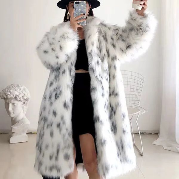 Faux Fox Fur Plus Tamanho Casaco Médio Jaqueta de Manga Longa Casual Cardigan Pur Coat Women White White Fleece Alta qualidade Casaco 231227