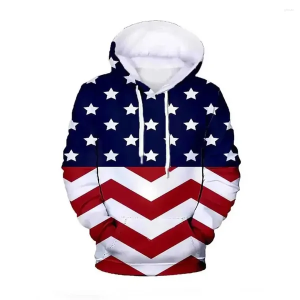 Erkek Hoodies Fashion Us Flag 3D Baskılı Hoodie Sıradan Spor Gömlek Harajuku Sokak Giyim Uzun Kollu Külkü