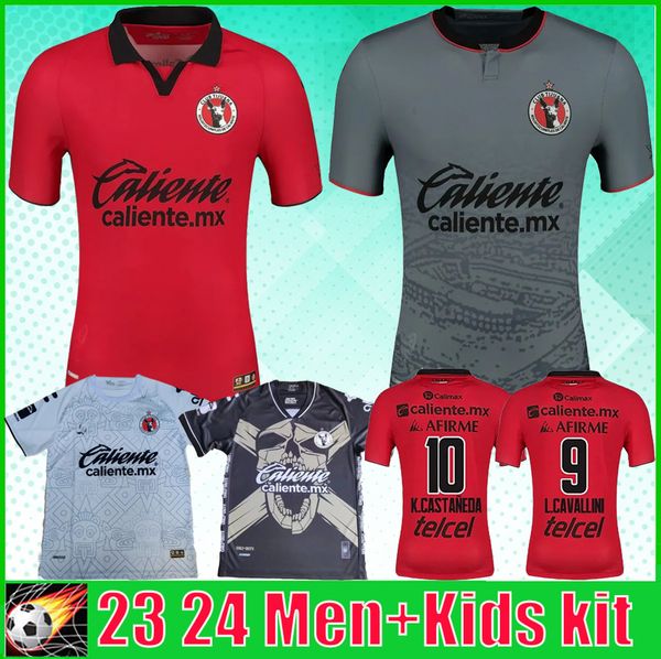 23 24 Club Tijuana Camisas de futebol Versão dos fãs MANOTAS A. MARTINEZ L. CAVALLINI K. CASTANEDA L. RODRIGUEZ C. RIVERA Home Away Homens Kit Infantil Versão Especial Camisas de Futebol