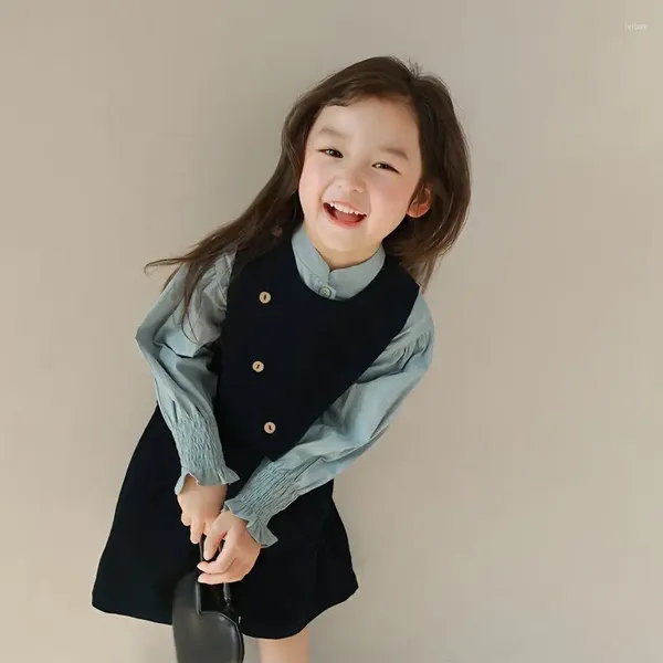 Set di abbigliamento Uniforme scolastica Preppy Vestiti per ragazze Per adolescenti Baby Elegante Gilet Camicia Pantaloncini 3 pezzi Set Primavera Autunno Costumi per bambini 2-8