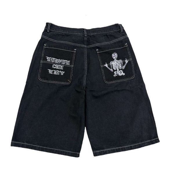 Streetwear Y2K calças mensagens Hip Hop Skull Graphic Baggy Denim Gym Novo short de basquete gótico masculino