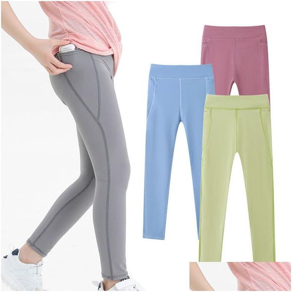 Leggings collants crianças crianças leggings sólidos elásticos yoga calças primavera outono treino esportes ginásio respirável menina doce cor magro ti dhxn6