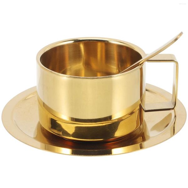 Tee Tassen Edelstahl Kaffeetasse Tasse und Untertassen -Set für 6 Porzellan -Sets Metall Dekoration Stücke