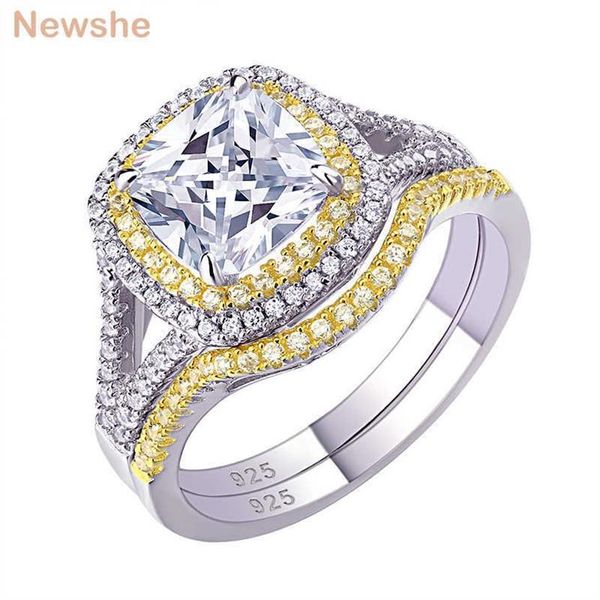 Ela 925 prata esterlina halo amarelo ouro cor anel de noivado casamento conjunto de noiva para mulheres 1 8ct almofada corte aaaaa cz 210623268c