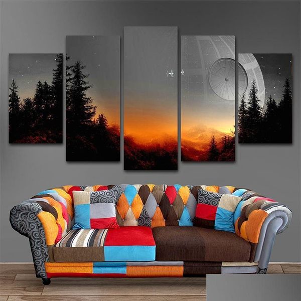 Dipinti 5 pezzi Death Star Tree Painting Soggiorno Stampe Movie Poster Home Decor moderno Modar Canvas Immagini Wall Art 210310 DR DHDXA