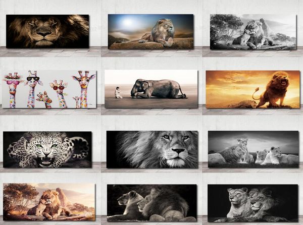 Afrikanische große Löwe Leopard Tiere Gesicht Leinwand Gemälde Wand Kunst Poster und Drucke Tiere Löwen Kunst Bilder für Wohnzimmer4375201