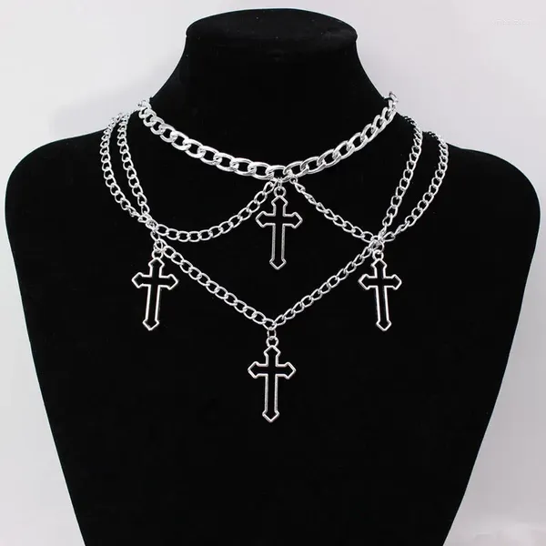 Anhänger Halsketten, die Gothic aushöhlen Kreuz mehrschichtige Halskette für Frauen Hip-Hop Punk-Stil Hals Kette Schloss Knochen Schmuck verkaufen