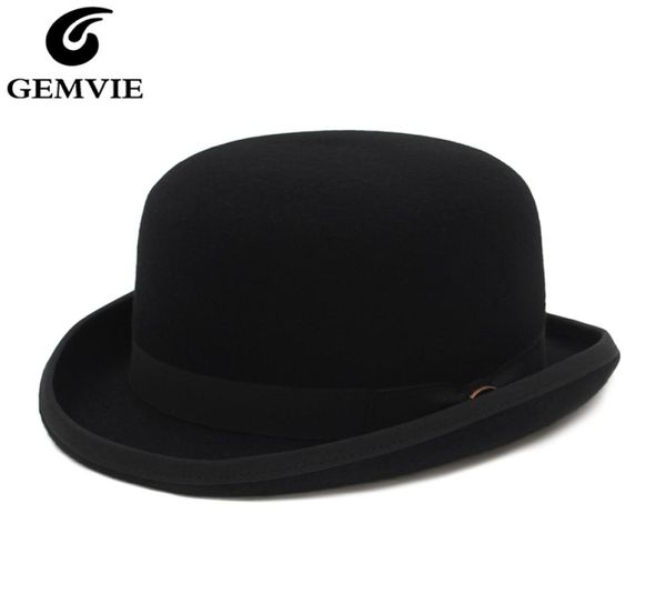 GEMVIE 4 Cores 100 Lã Feltro Derby Chapéu Bowler Para Mulheres Dos Homens de Cetim Forrado Moda Festa Formal Traje Fedora Chapéu Mágico 2205075292452