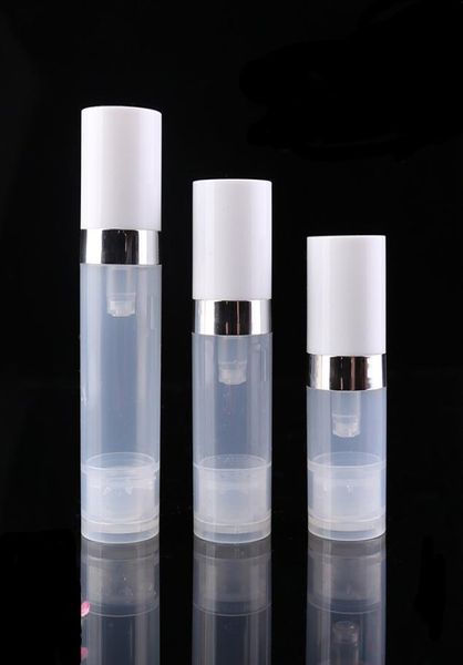 Svuota bottiglie airless da 5 ml 10 ml Bottiglia trasparente per lozione con pompa a vuoto con coperchio ad anello in argento Confezione cosmetica DH87765948428