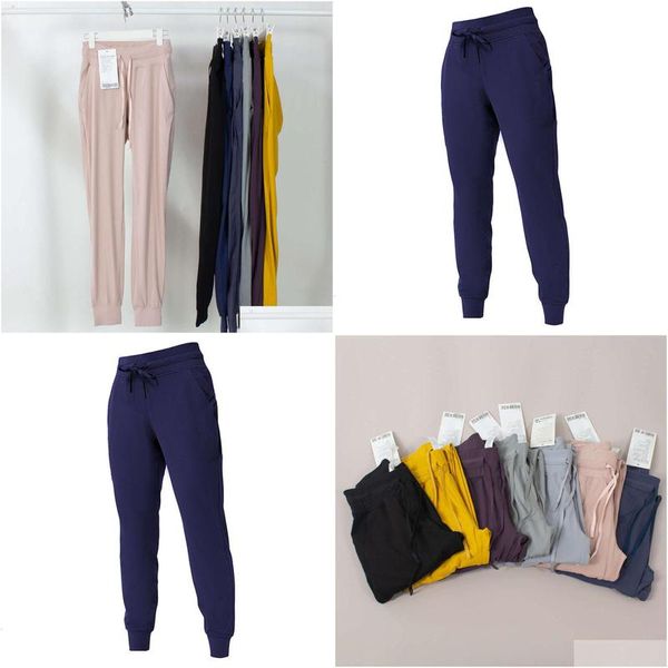 Lu yoga limão pronto para ru jogger calças com mulheres cintura alta ginásio dstring sweatpants fitness calças soltas feminino entrega gota dh6k5