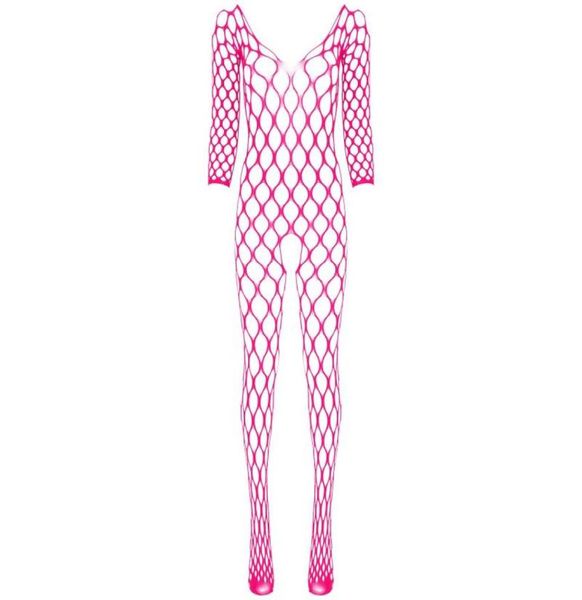 Kadınlar V Boyun Uzun Kollu Kasık Vücuttaşlık Strecky Fishnet Bodysuit örgü iç çamaşırı Nightwear Sweetwear5951678