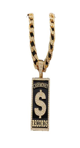 Anhänger Halsketten Goth Dollar Zeichen Bargeld Geld Rekorde Iced Out Halskette Kubanische Kette Hip Hop Schmuck Street Rapper Freund GeschenkPe6400995