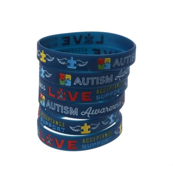Браслеты-подвески, набор из 6 шт., 2022 г., Вдохновляющие силиконовые браслеты для повышения осведомленности об аутизме, синие, унисекс307F