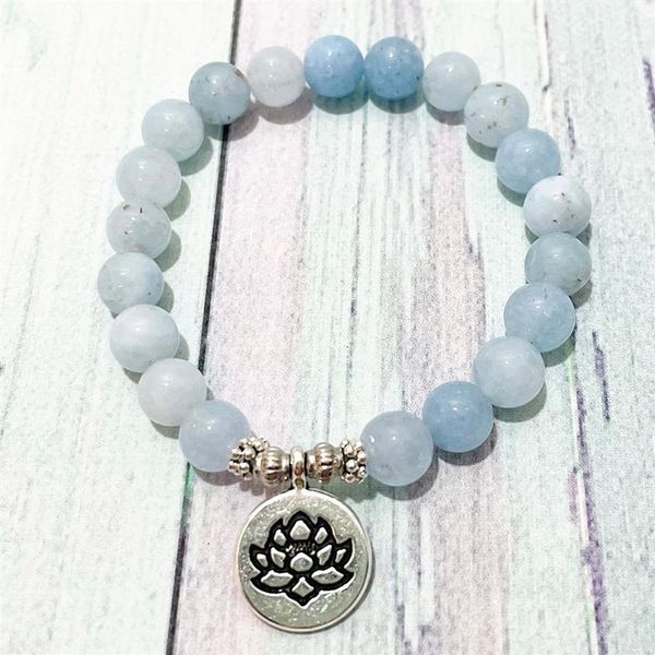 SN0861 Hochqualität Blau Chalcedon Bracelet Handamde Frauen Lotus Ohm Charme Yoga Armband Meditation Gleichgewicht Buddhistischer Schmuck286e