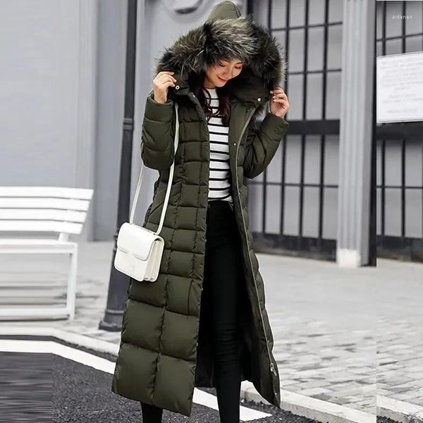 Trench da donna Abbigliamento invernale Donna Pelliccia Giacche trapuntate 2023 Moda Thicke Caldo cappotto lungo Parka Piumino con cappuccio Piumino da neve N41