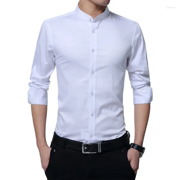 Camisas casuais masculinas 2023 Brand Men Business Social Slave Stand Stand Collar Cotton Macho