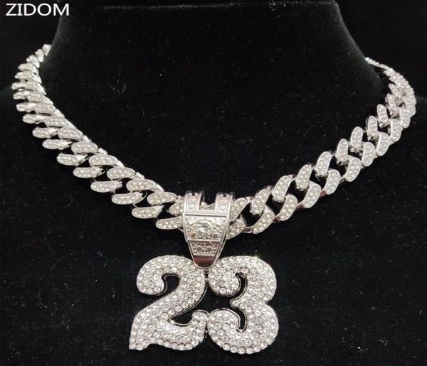 Collares colgantes Hombres Mujeres Hip Hop Número 23 Collar con cadena cubana de cristal de 13 mm HipHop Iced Out Bling Fashion Charm JewelryPE3051415
