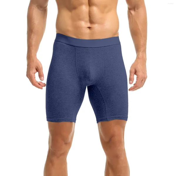 Cuecas longas masculinas cor sólida roupa interior meados cintura anti desgaste perna sem suor mens homens briefs grandes e altos para