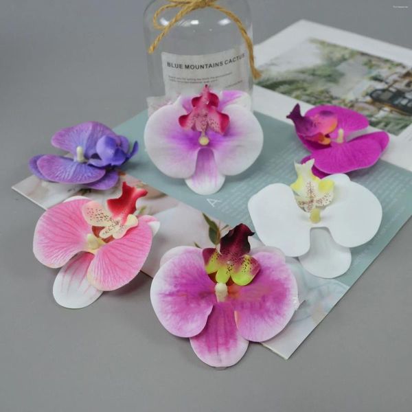 Flores decorativas 9cm Artificial Small látex phalaenopsis orquídea Butterfly Cabeça para o casamento DIY Home Shooting Props Acessórios