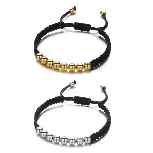 Braccialetti fascino perle a sfera piena di rame in rame oro macrame braccialetti sette bronzo di brontoliera nera nera di gioielli a corda regolabile fatti a mano