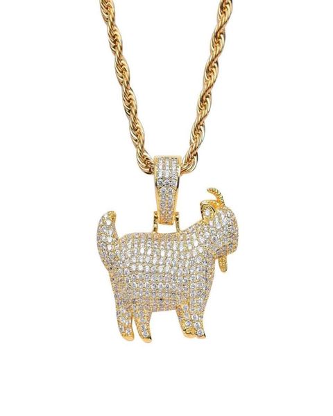 Hip-Hop-Ziegen-Diamant-Anhänger-Halsketten für Männer und Frauen, luxuriöse Schaf-Halskette, echt vergoldete kubanische Ketten, das chinesische Tierkreiszeichen syste4872117