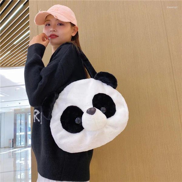 Akşam çantaları peluş genç kız omuz omuz kawaii tasarımcı panda kafa şekilli şık yumuşak bayanlar alışveriş çantası taşınabilir kadınlar alışveriş